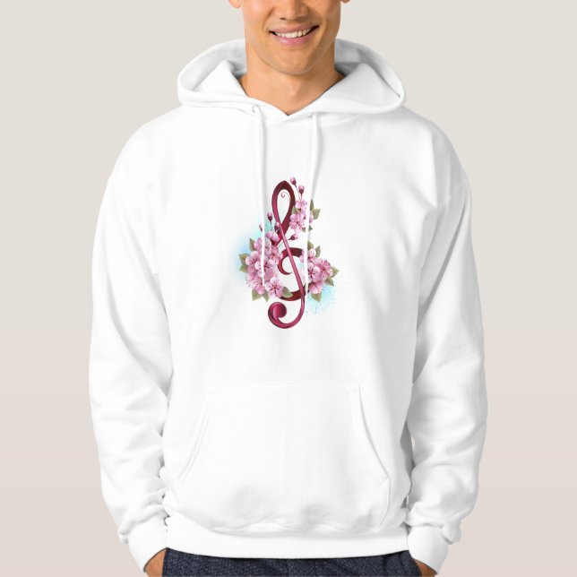 Musical treble clef notes with Sakura flowers Hoodie (Front)