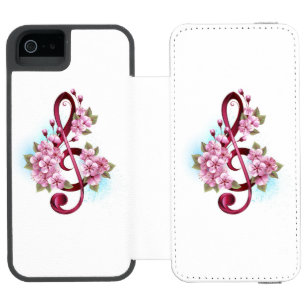 Musical treble clef notes with Sakura flowers Incipio Watson™ iPhone 5 Wallet Case
