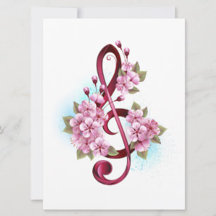 Musical treble clef notes with Sakura flowers Invitation