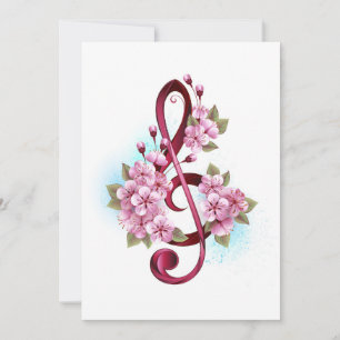 Musical treble clef notes with Sakura flowers Invitation