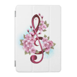 Musical treble clef notes with Sakura flowers iPad Mini Cover