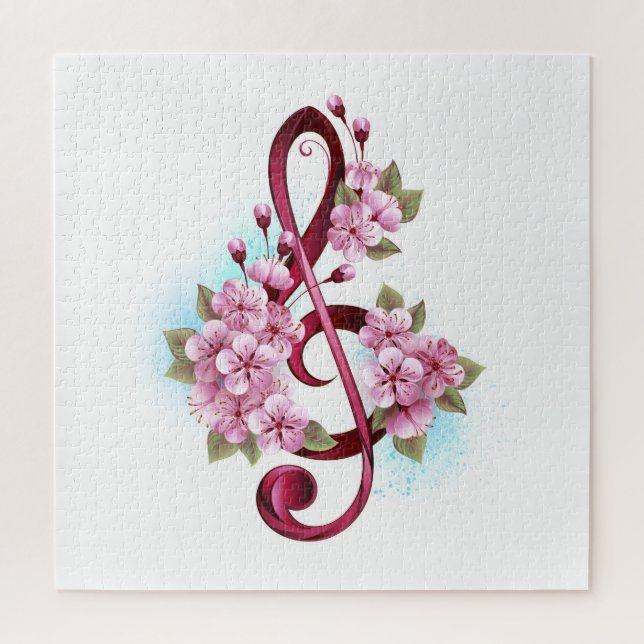 Musical treble clef notes with Sakura flowers Jigsaw Puzzle (Vertical)