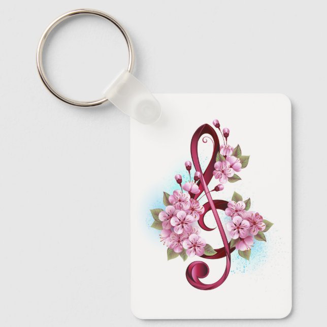 Musical treble clef notes with Sakura flowers Key Ring (Front)