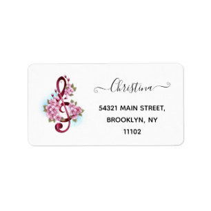 Musical treble clef notes with Sakura flowers Label