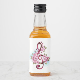 Musical treble clef notes with Sakura flowers Liquor Bottle Label