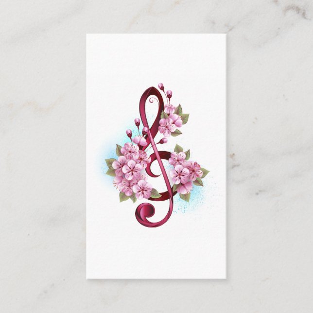 Musical treble clef notes with Sakura flowers Loyalty Card (Front)