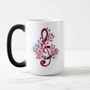 Musical treble clef notes with Sakura flowers Magic Mug