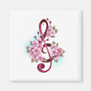 Musical treble clef notes with Sakura flowers Magnet