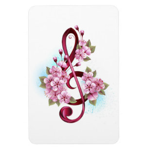 Musical treble clef notes with Sakura flowers Magnet