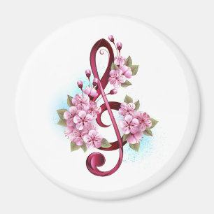 Musical treble clef notes with Sakura flowers Magnet