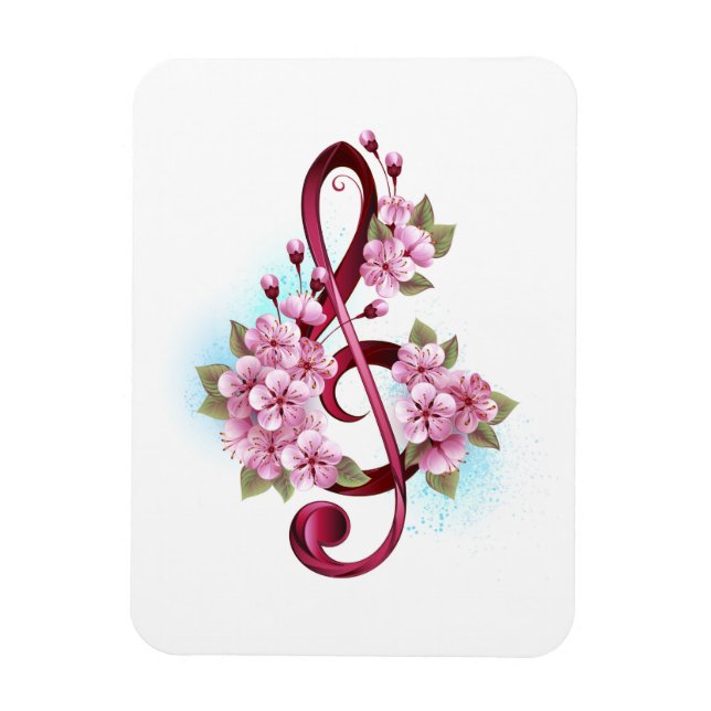 Musical treble clef notes with Sakura flowers Magnet (Vertical)