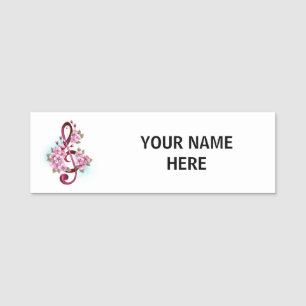 Musical treble clef notes with Sakura flowers Name Tag