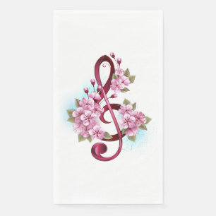 Musical treble clef notes with Sakura flowers Napkin