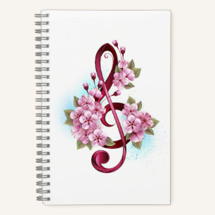 Musical treble clef notes with Sakura flowers Notebook