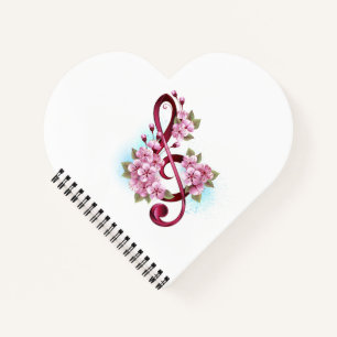Musical treble clef notes with Sakura flowers Notebook
