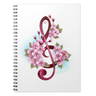 Musical treble clef notes with Sakura flowers Notebook