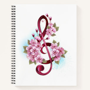 Musical treble clef notes with Sakura flowers Notebook