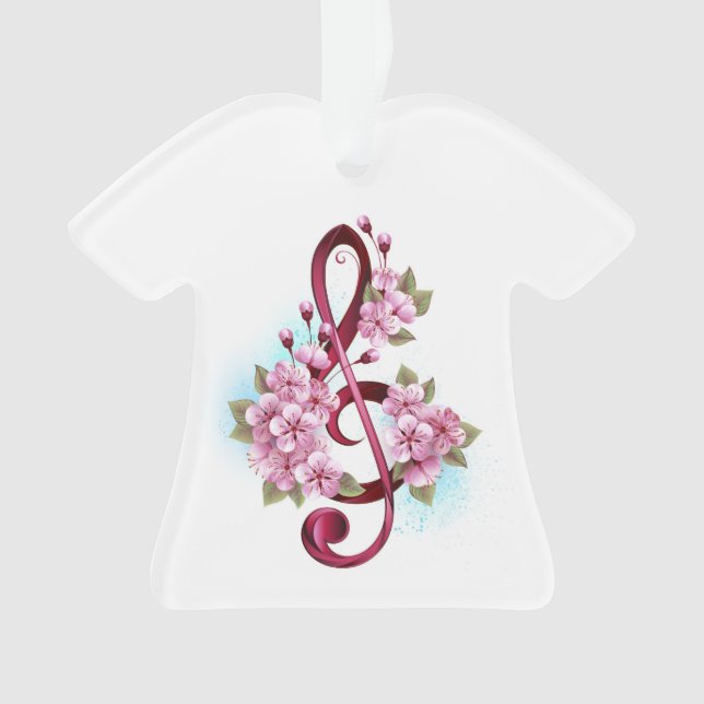Musical treble clef notes with Sakura flowers Ornament (Front)