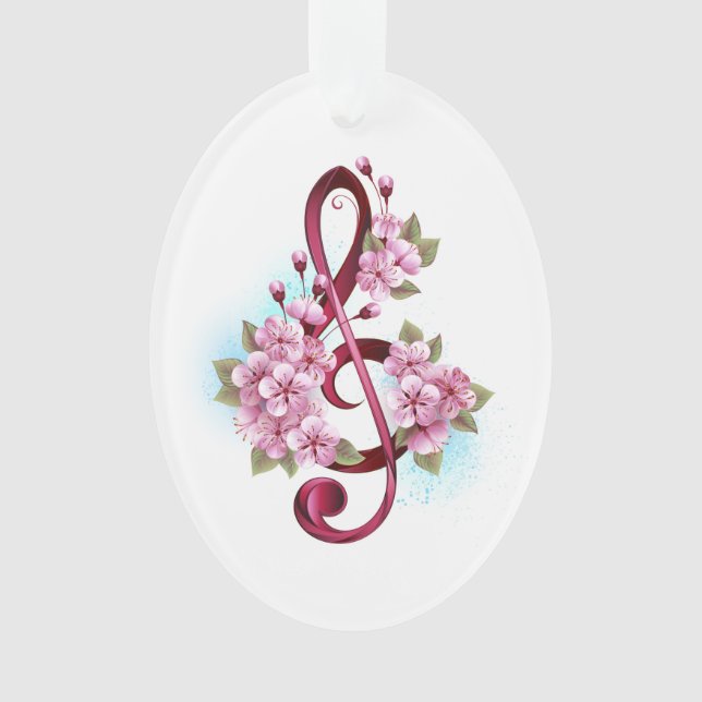 Musical treble clef notes with Sakura flowers Ornament (Front)