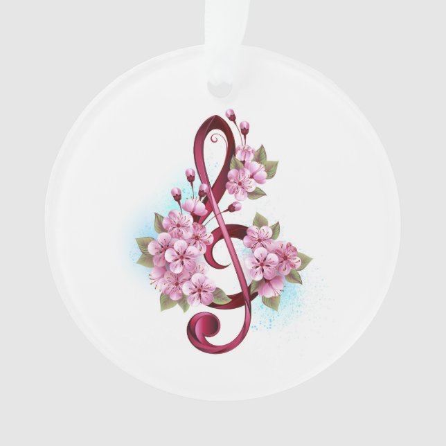 Musical treble clef notes with Sakura flowers Ornament (Front)
