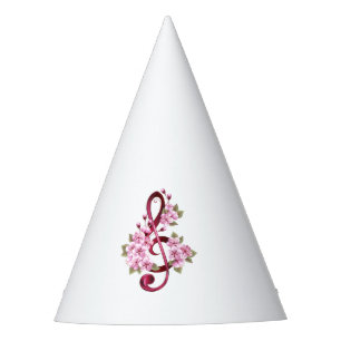 Musical treble clef notes with Sakura flowers Party Hat