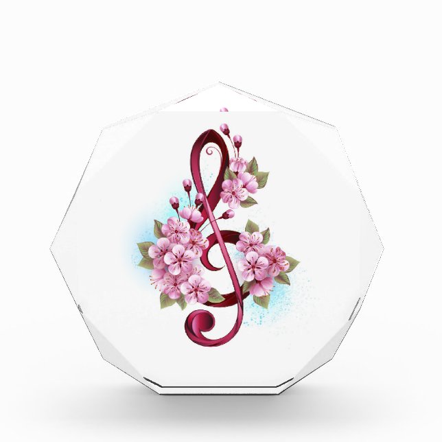 Musical treble clef notes with Sakura flowers Photo Block (Front)