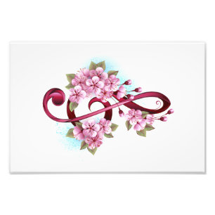 Musical treble clef notes with Sakura flowers Photo Print
