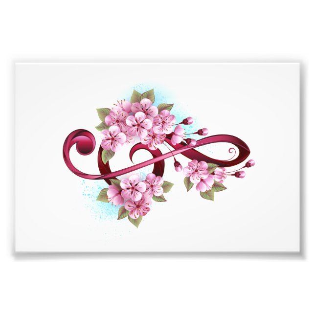 Musical treble clef notes with Sakura flowers Photo Print (Front)