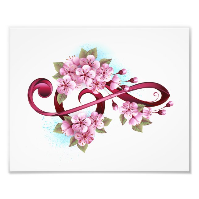 Musical treble clef notes with Sakura flowers Photo Print (Front)