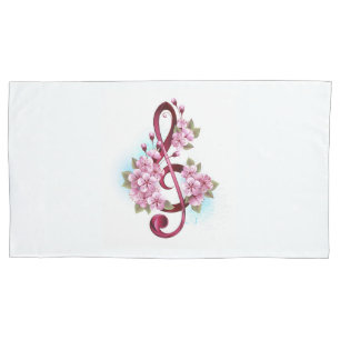 Musical treble clef notes with Sakura flowers Pillowcase