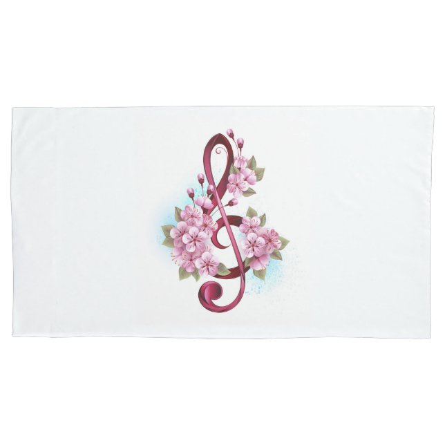 Musical treble clef notes with Sakura flowers Pillowcase (Front)