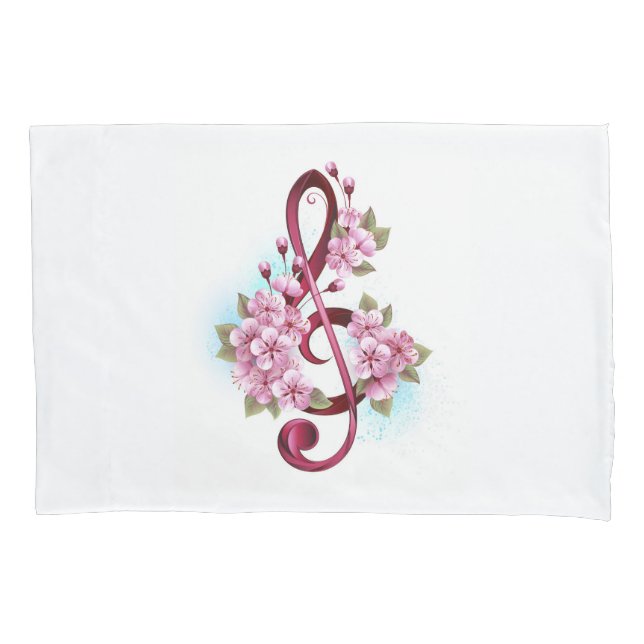 Musical treble clef notes with Sakura flowers Pillowcase (Front-Left)