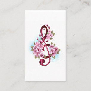 Musical treble clef notes with Sakura flowers Place Card
