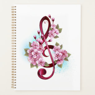 Musical treble clef notes with Sakura flowers Planner