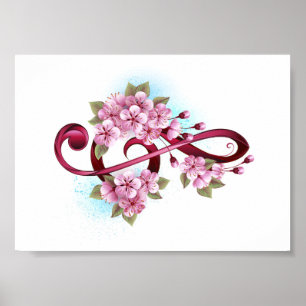 Musical treble clef notes with Sakura flowers Poster