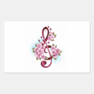 Musical treble clef notes with Sakura flowers Rectangular Sticker
