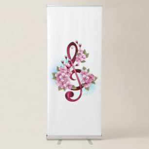 Musical treble clef notes with Sakura flowers Retractable Banner