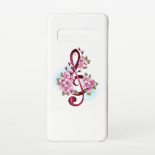 Musical treble clef notes with Sakura flowers Samsung Galaxy Case