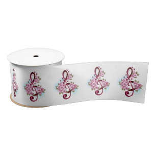 Musical treble clef notes with Sakura flowers Satin Ribbon