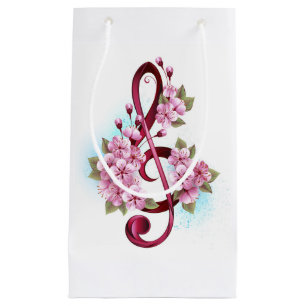Musical treble clef notes with Sakura flowers Small Gift Bag