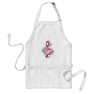 Musical treble clef notes with Sakura flowers Standard Apron