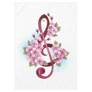 Musical treble clef notes with Sakura flowers Tablecloth