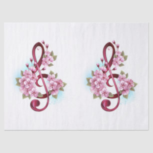 Musical treble clef notes with Sakura flowers Tissue Paper