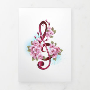 Musical treble clef notes with Sakura flowers Tri-Fold Programme
