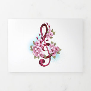 Musical treble clef notes with Sakura flowers Tri-Fold Programme