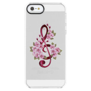 Musical treble clef notes with Sakura flowers Clear iPhone SE/5/5s Case