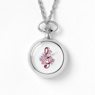 Musical treble clef notes with Sakura flowers Watch