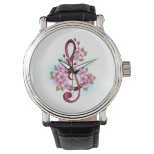 Musical treble clef notes with Sakura flowers Watch