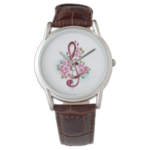 Musical treble clef notes with Sakura flowers Watch