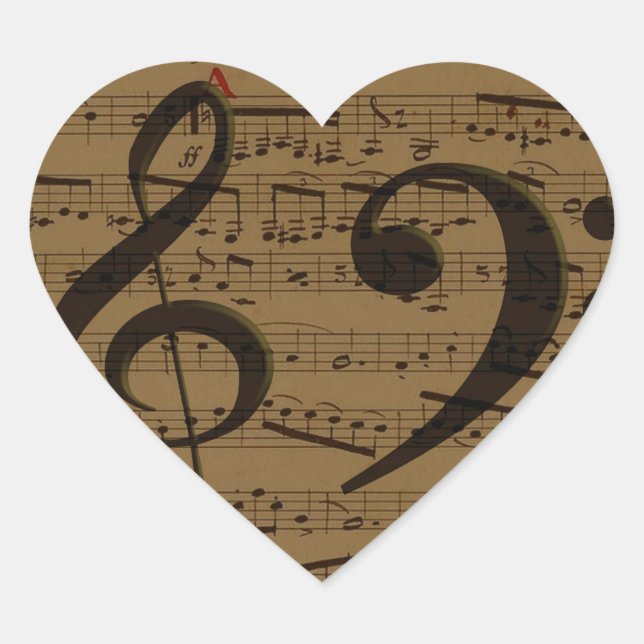 Musical Treble Clef Sheet Music Classic  Heart Sticker (Front)
